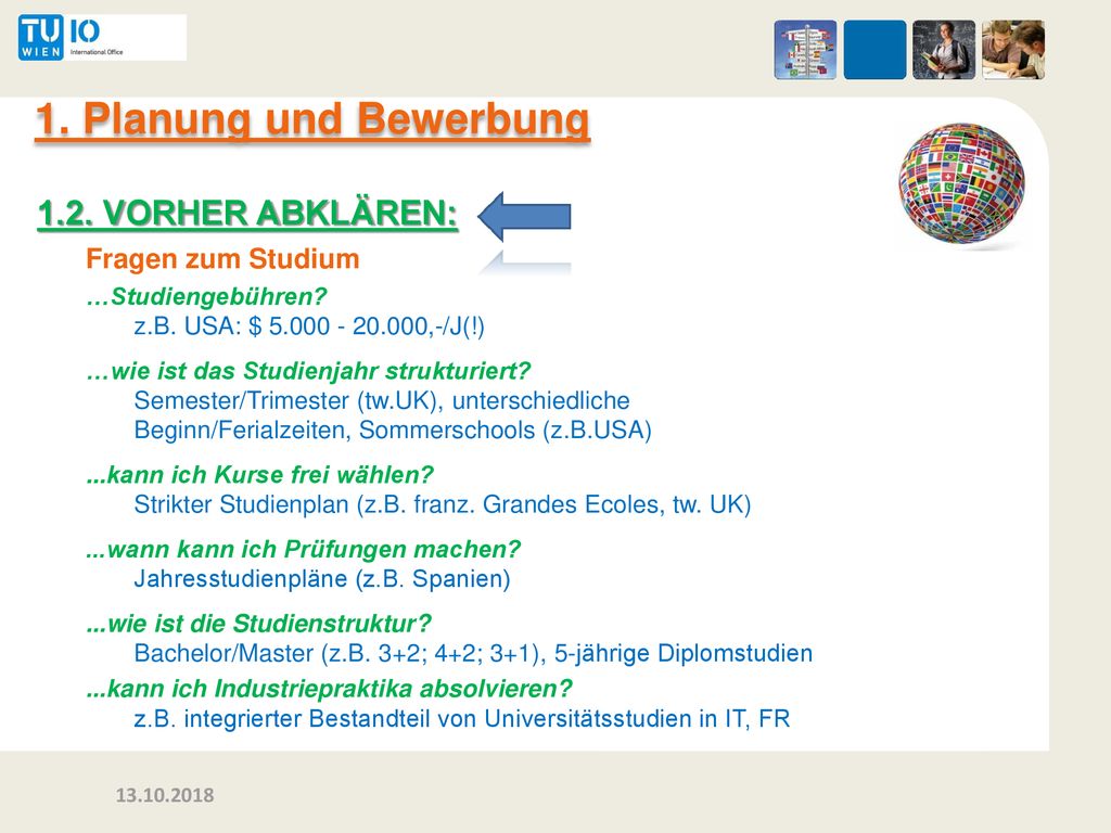 1. Planung und Bewerbung 1.2. VORHER ABKLÄREN: Fragen zum Studium