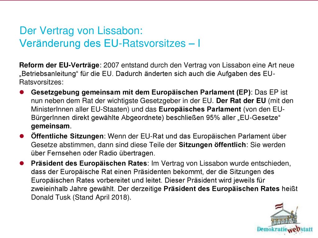 Der Vertrag von Lissabon: Veränderung des EU-Ratsvorsitzes – I