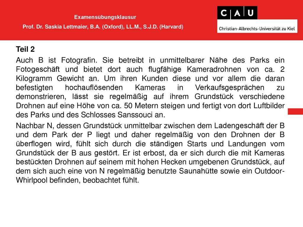 Examensübungsklausur Prof. Dr. Saskia Lettmaier, B. A. (Oxford), LL. M