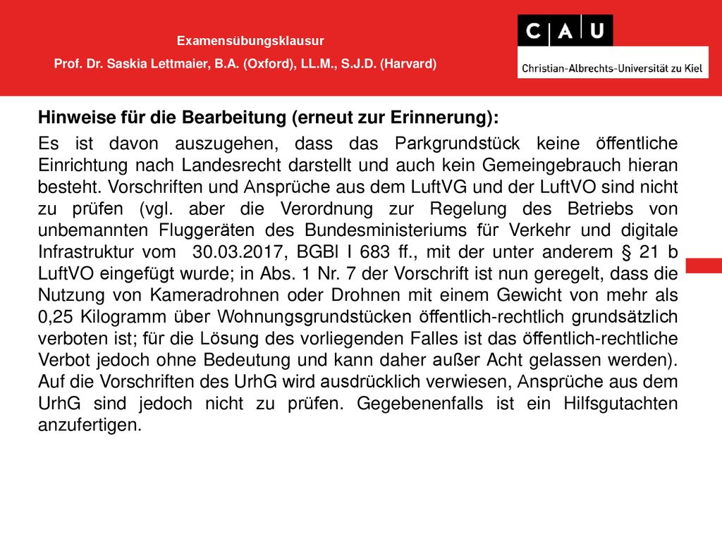 Examensübungsklausur Prof. Dr. Saskia Lettmaier, B. A. (Oxford), LL. M