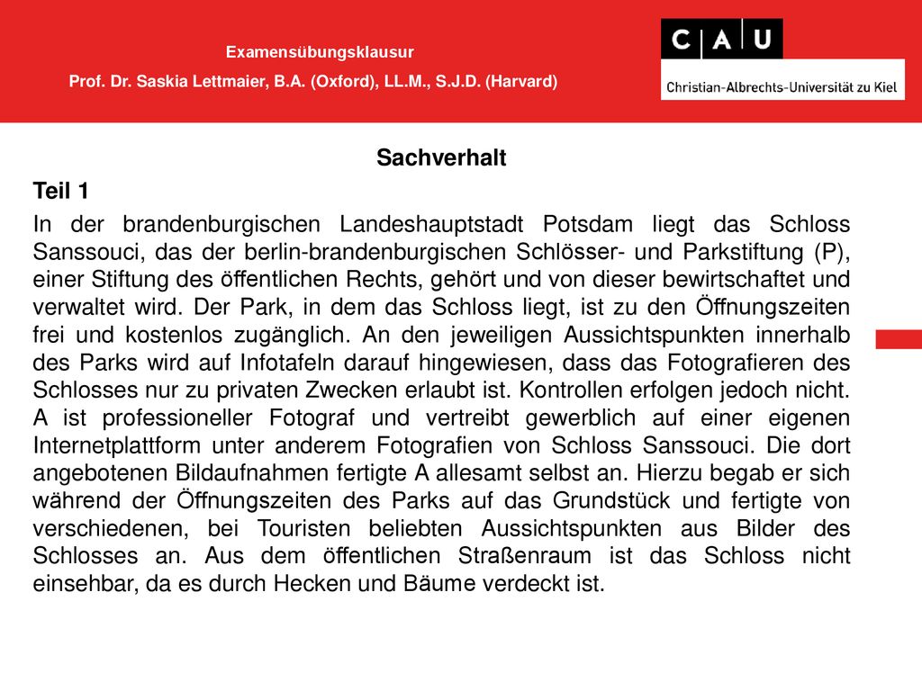 Examensübungsklausur Prof. Dr. Saskia Lettmaier, B. A. (Oxford), LL. M
