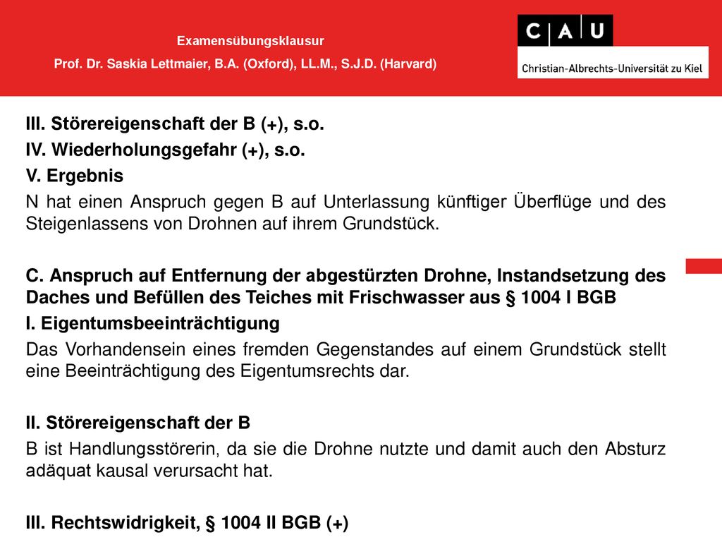Examensübungsklausur Prof. Dr. Saskia Lettmaier, B. A. (Oxford), LL. M