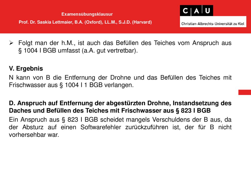 Examensübungsklausur Prof. Dr. Saskia Lettmaier, B. A. (Oxford), LL. M