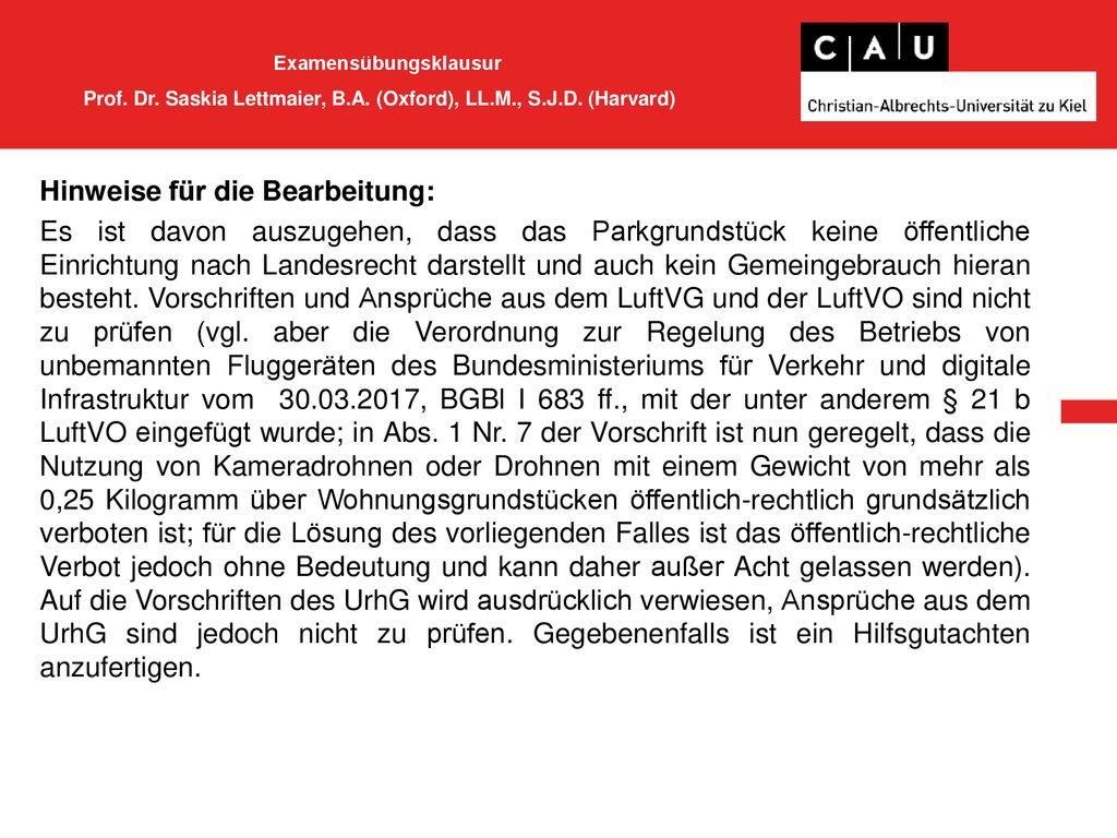 Examensübungsklausur Prof. Dr. Saskia Lettmaier, B. A. (Oxford), LL. M