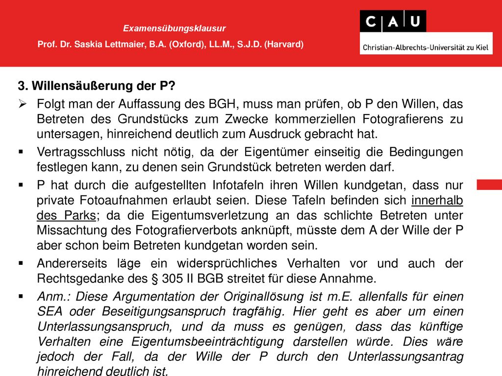 Examensübungsklausur Prof. Dr. Saskia Lettmaier, B. A. (Oxford), LL. M