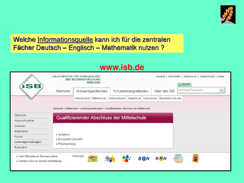 Welche Informationsquelle kann ich für die zentralen Fächer Deutsch – Englisch – Mathematik nutzen