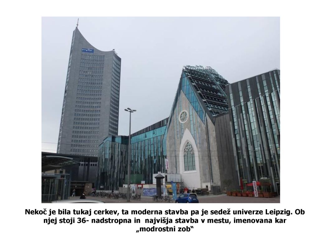 Nekoč je bila tukaj cerkev, ta moderna stavba pa je sedež univerze Leipzig.