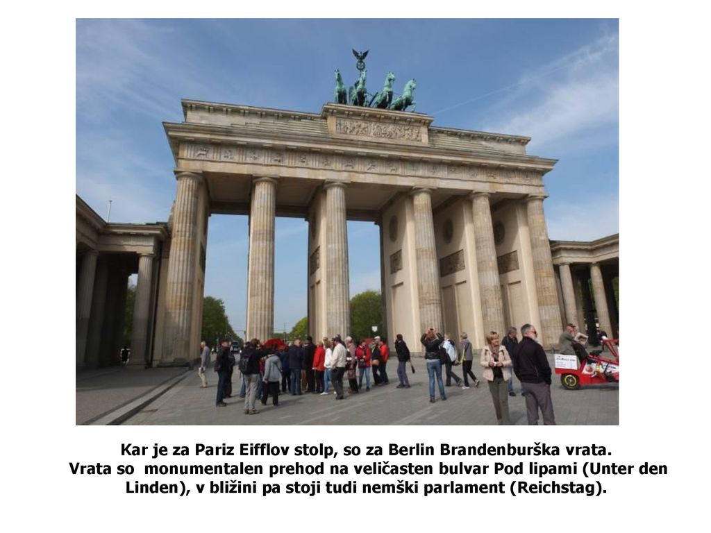 Kar je za Pariz Eifflov stolp, so za Berlin Brandenburška vrata
