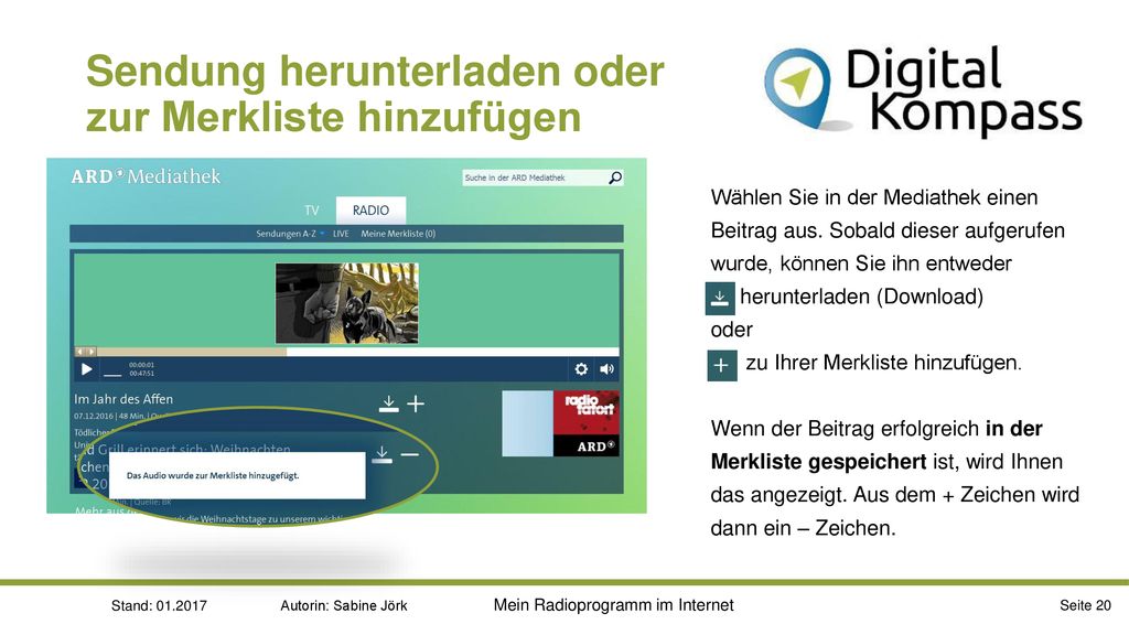 Sendung herunterladen oder zur Merkliste hinzufügen