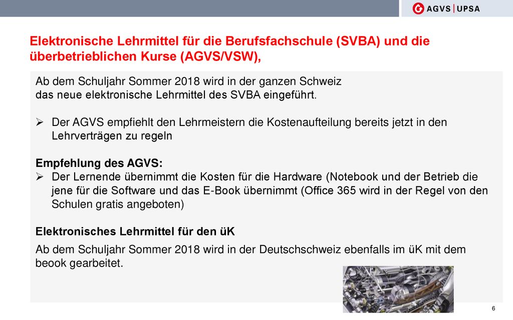Elektronische Lehrmittel für die Berufsfachschule (SVBA) und die überbetrieblichen Kurse (AGVS/VSW),