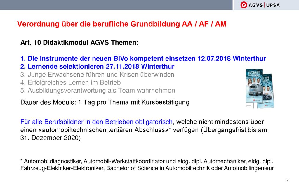 Verordnung über die berufliche Grundbildung AA / AF / AM