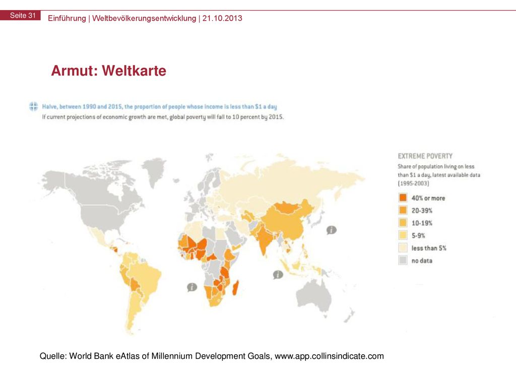 Armut: Weltkarte Quelle: World Bank eAtlas of Millennium Development Goals,