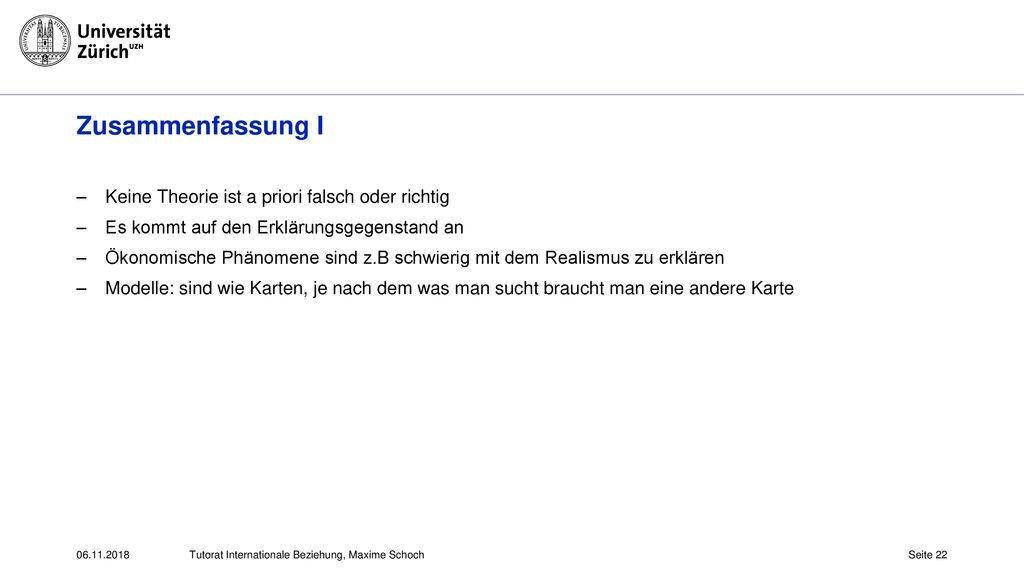 Zusammenfassung I Keine Theorie ist a priori falsch oder richtig