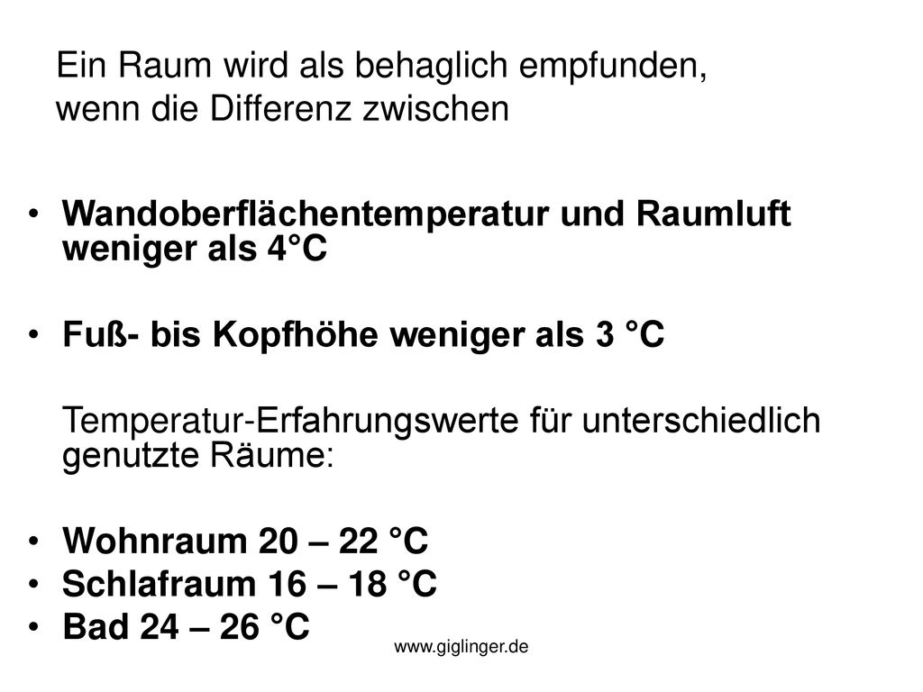 Ein Raum wird als behaglich empfunden, wenn die Differenz zwischen