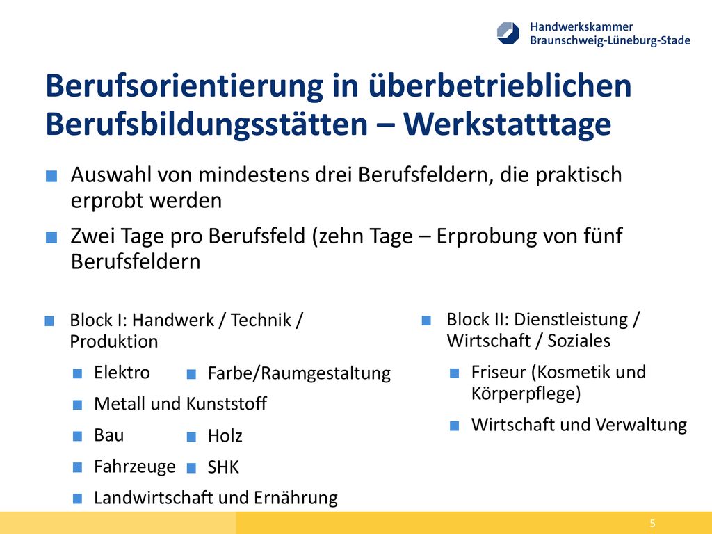 Berufsorientierung in überbetrieblichen Berufsbildungsstätten – Werkstatttage