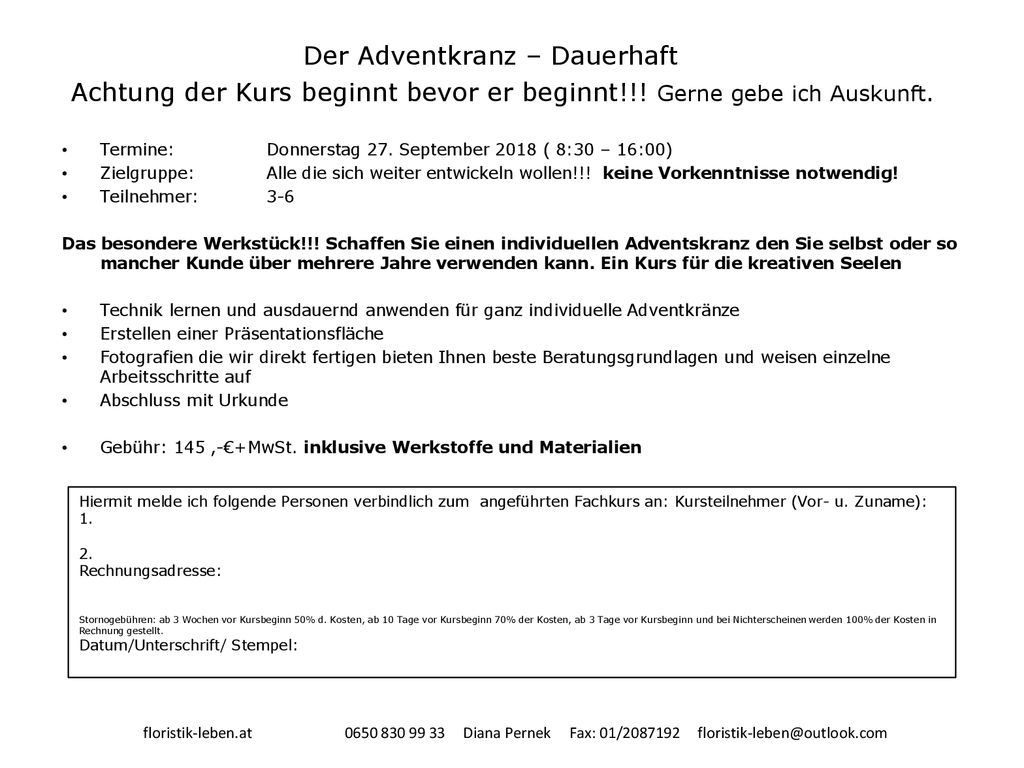 Termine: Donnerstag 27. September 2018 ( 8:30 – 16:00)