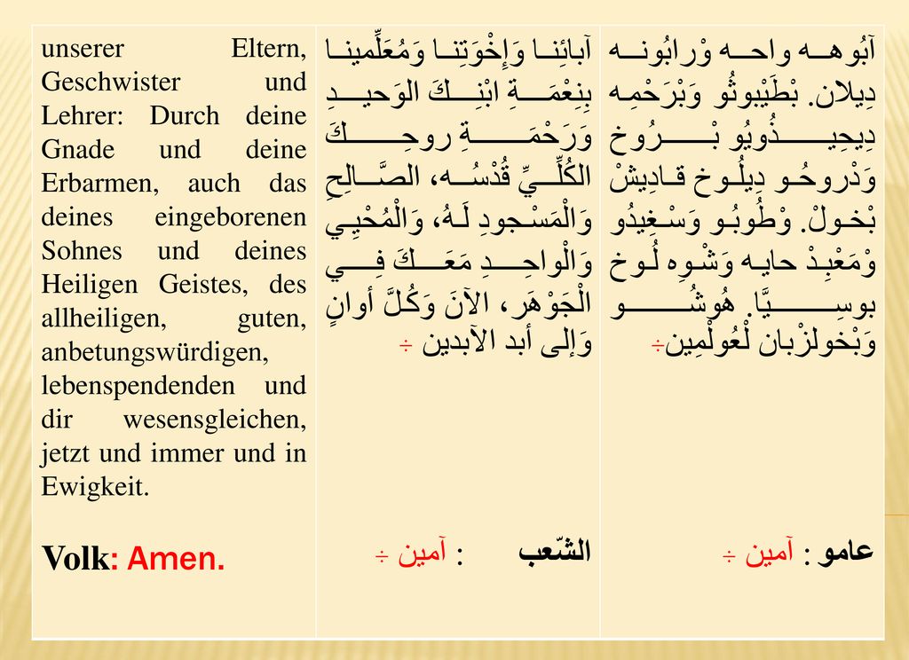 unserer Eltern, Geschwister und Lehrer: Durch deine Gnade und deine Erbarmen, auch das deines eingeborenen Sohnes und deines Heiligen Geistes, des allheiligen, guten, anbetungswürdigen, lebenspendenden und dir wesensgleichen, jetzt und immer und in Ewigkeit.