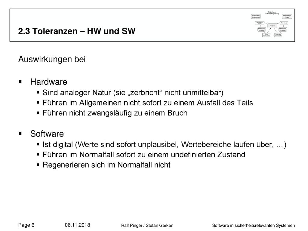 2.3 Toleranzen – HW und SW Auswirkungen bei Hardware Software