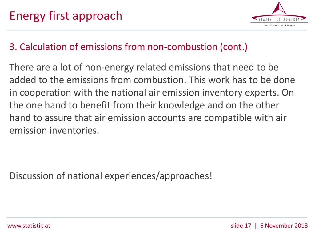 Energy first approach 3. Calculation of emissions from non-combustion (cont.)