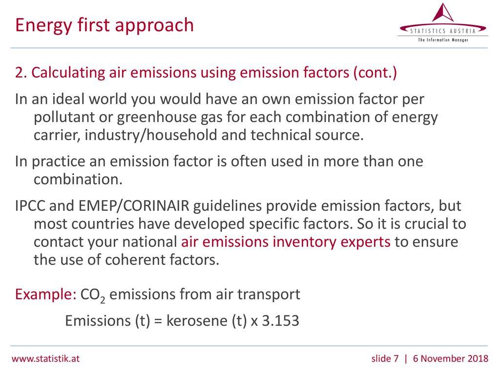 Energy first approach 2. Calculating air emissions using emission factors (cont.)