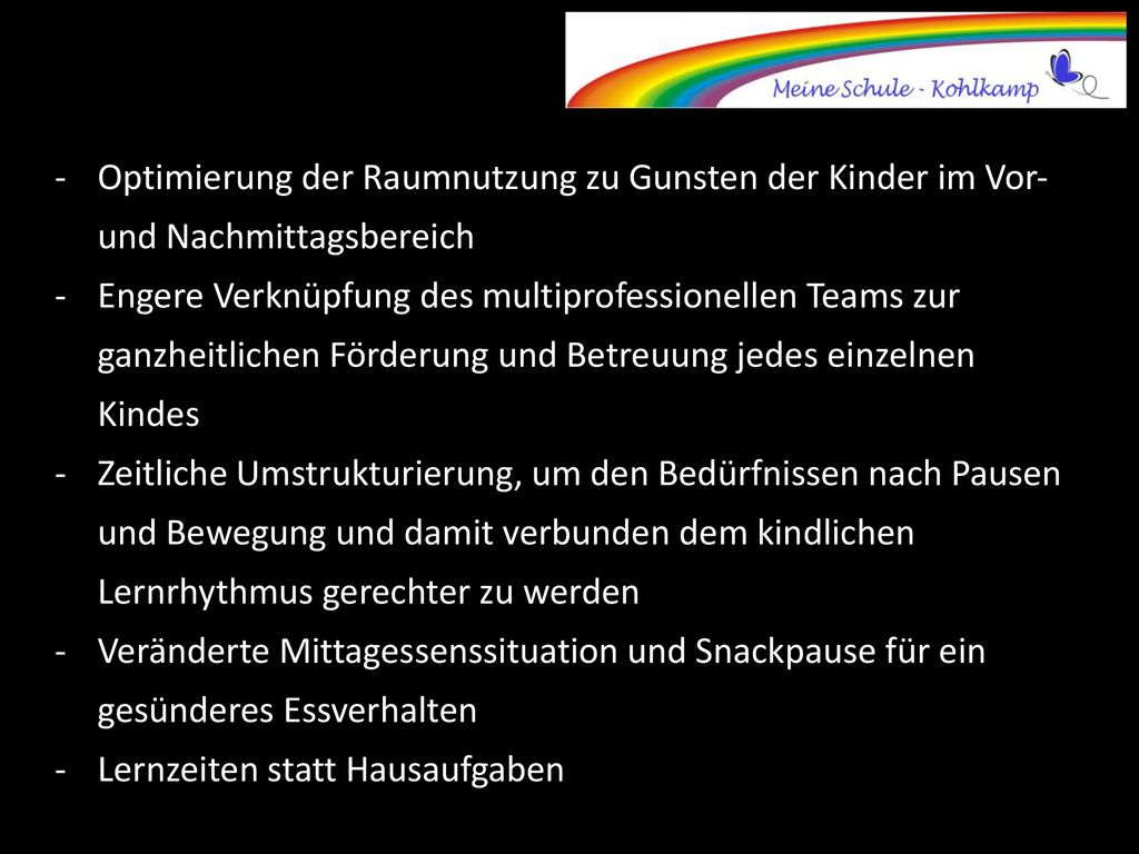 Optimierung der Raumnutzung zu Gunsten der Kinder im Vor- und Nachmittagsbereich