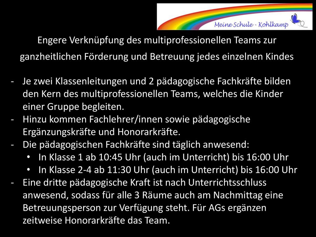 Engere Verknüpfung des multiprofessionellen Teams zur ganzheitlichen Förderung und Betreuung jedes einzelnen Kindes