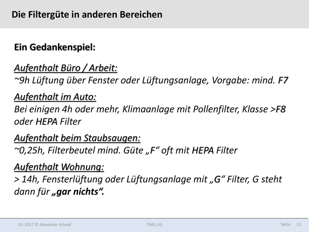 Die Filtergüte in anderen Bereichen