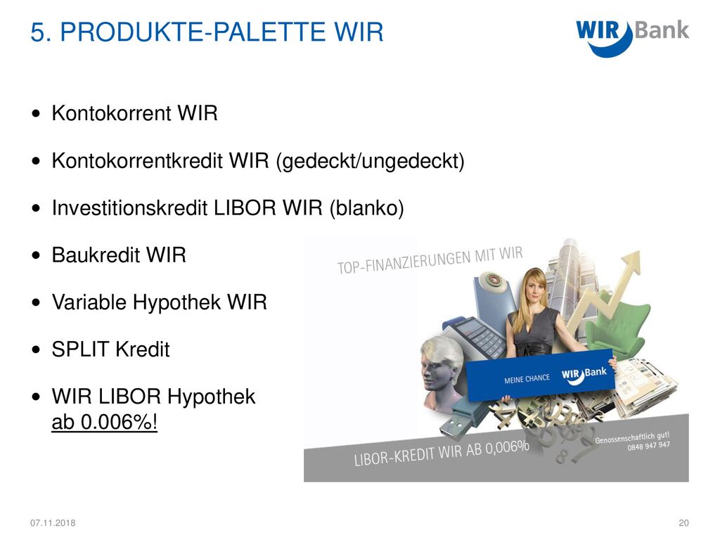 5. Produkte-palette WIR Kontokorrent WIR