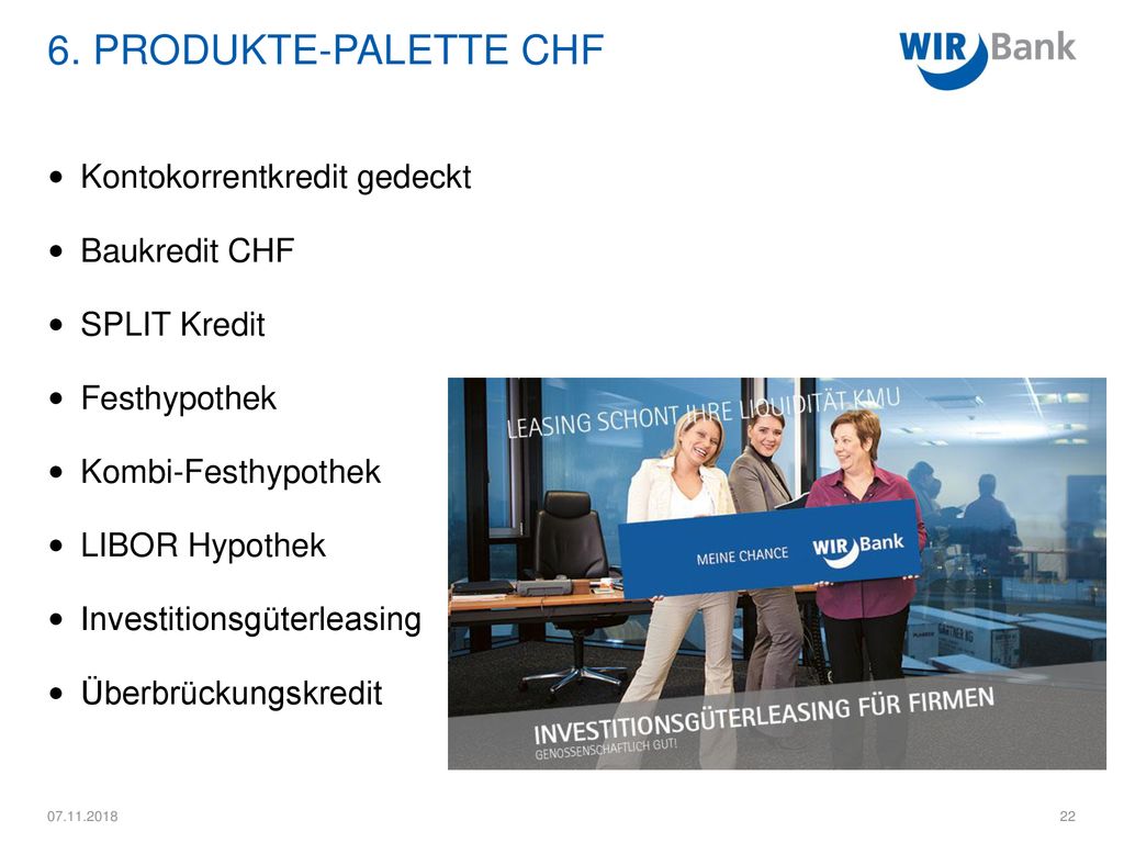 6. Produkte-palette CHF Kontokorrentkredit gedeckt Baukredit CHF