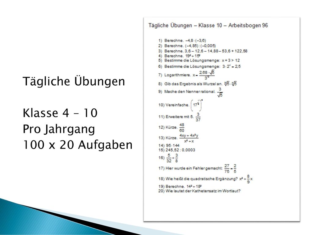 Tägliche Übungen Klasse 4 – 10 Pro Jahrgang 100 x 20 Aufgaben