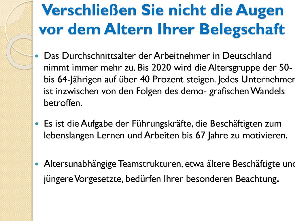 Verschließen Sie nicht die Augen vor dem Altern Ihrer Belegschaft