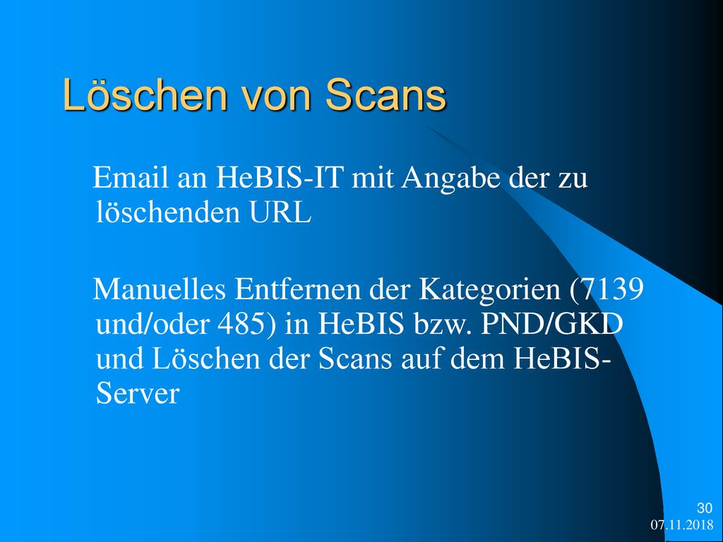 Löschen von Scans  an HeBIS-IT mit Angabe der zu löschenden URL