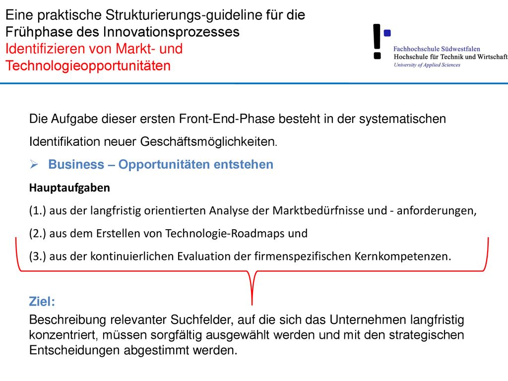 Eine praktische Strukturierungs-guideline für die Frühphase des Innovationsprozesses Identifizieren von Markt- und Technologieopportunitäten