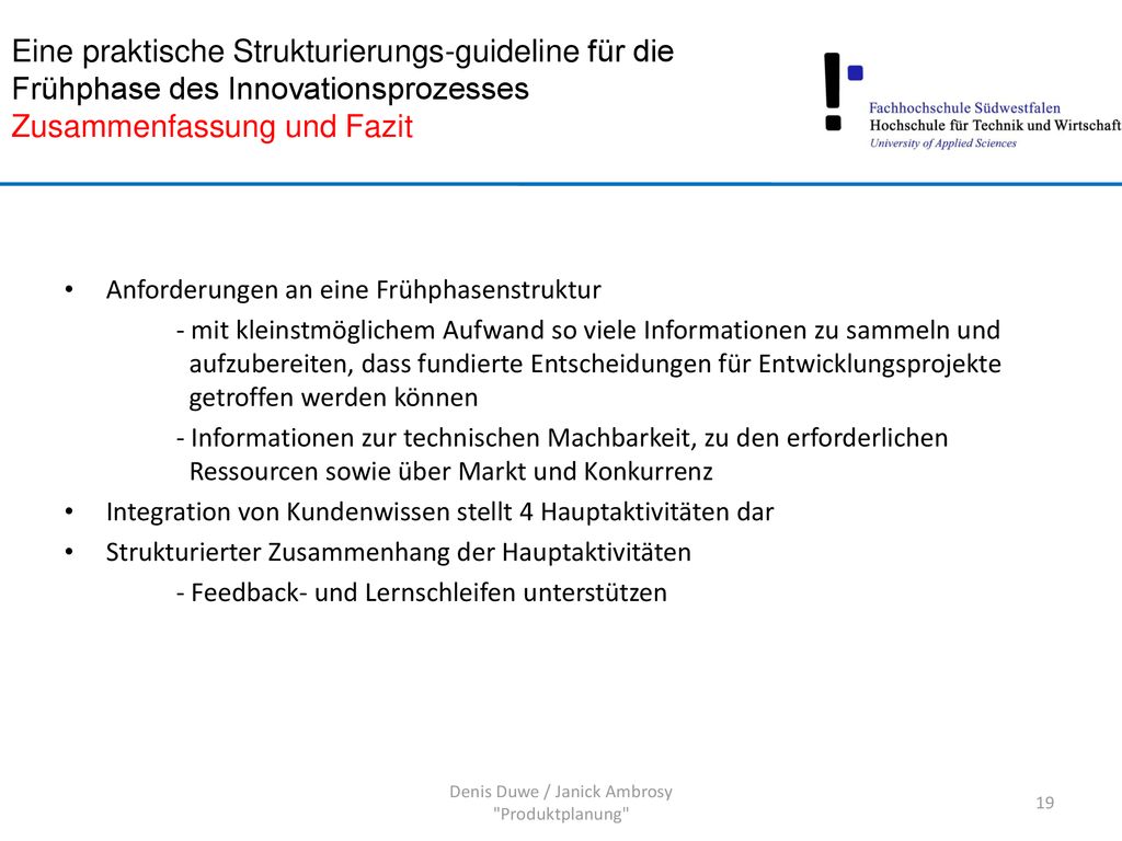 Denis Duwe / Janick Ambrosy Produktplanung