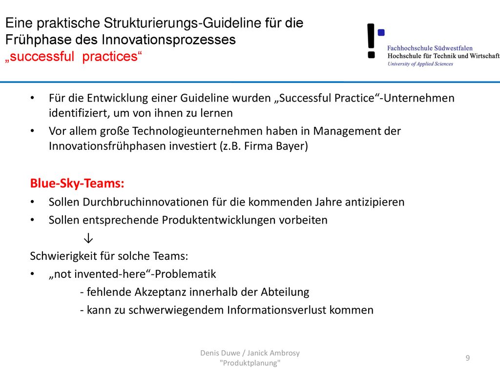 Denis Duwe / Janick Ambrosy Produktplanung
