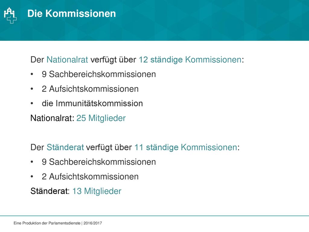 Die Kommissionen Der Nationalrat verfügt über 12 ständige Kommissionen: 9 Sachbereichskommissionen.