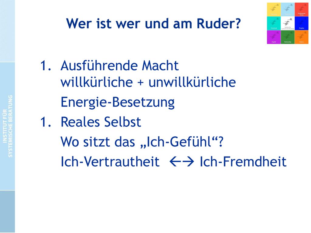 Wer ist wer und am Ruder Ausführende Macht willkürliche + unwillkürliche. Energie-Besetzung.