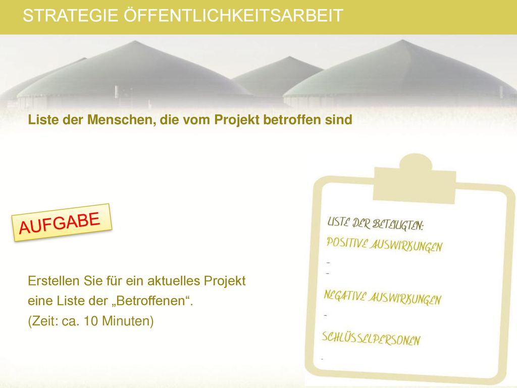 Liste der Menschen, die vom Projekt betroffen sind