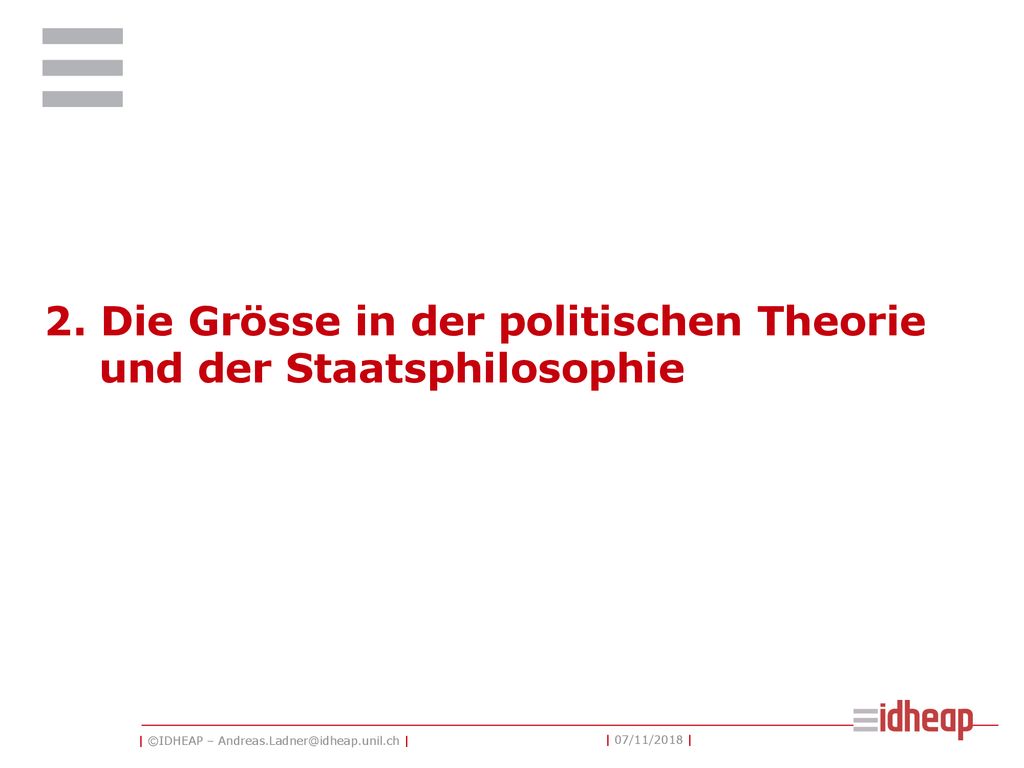 2. Die Grösse in der politischen Theorie und der Staatsphilosophie
