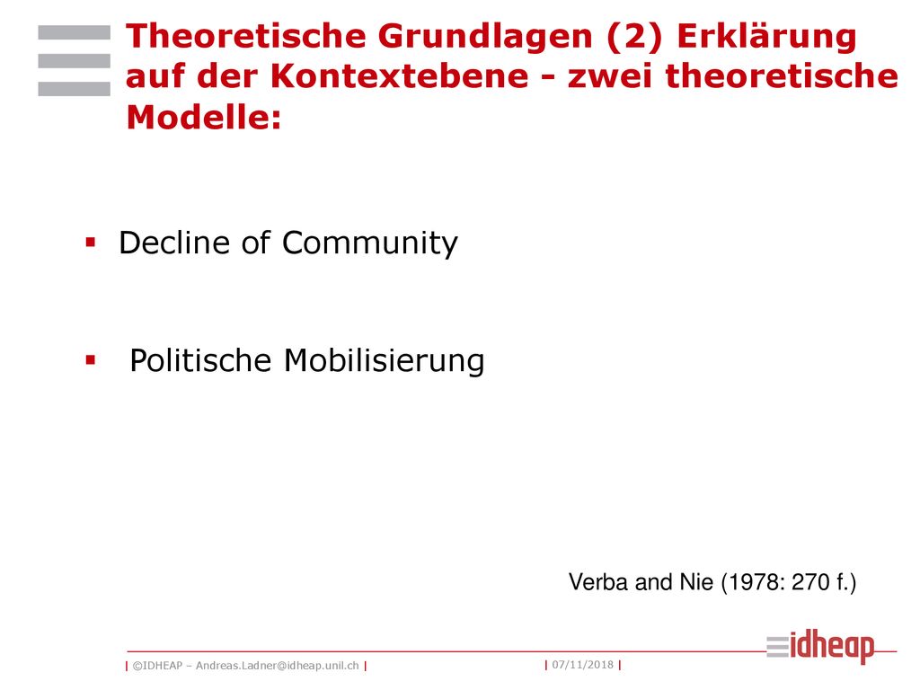 Theoretische Grundlagen (2) Erklärung auf der Kontextebene - zwei theoretische Modelle: