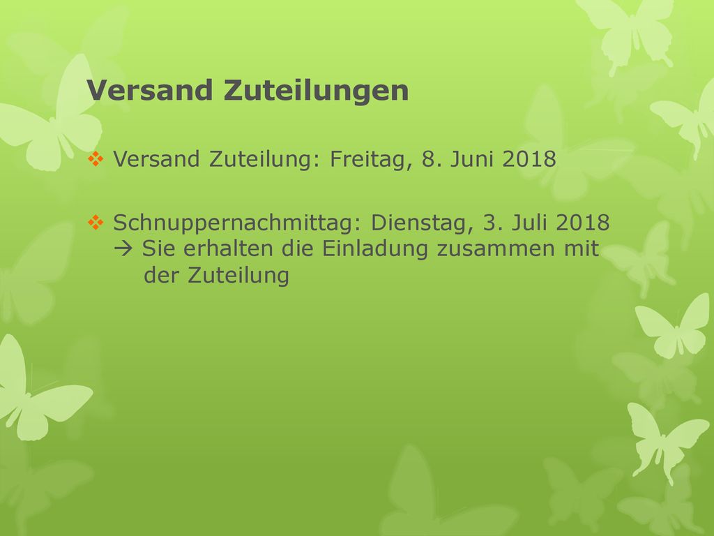 Versand Zuteilungen Versand Zuteilung: Freitag, 8. Juni 2018
