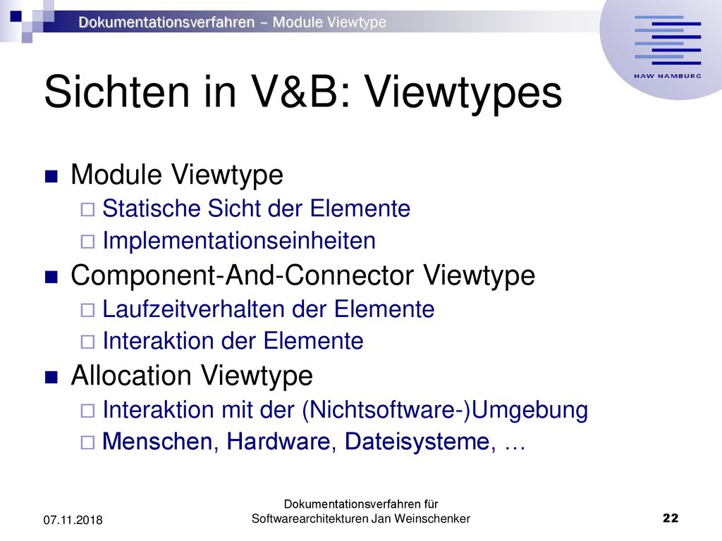 Sichten in V&B: Viewtypes