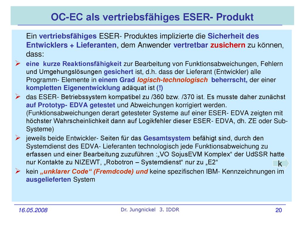 OC-EC als vertriebsfähiges ESER- Produkt