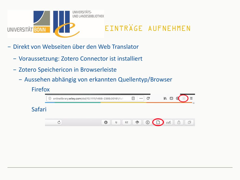 Einträge aufnehmen Direkt von Webseiten über den Web Translator