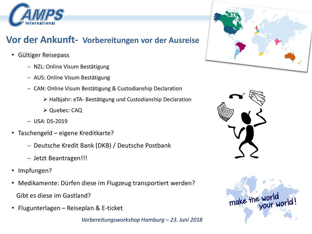 Vor der Ankunft- Vorbereitungen vor der Ausreise