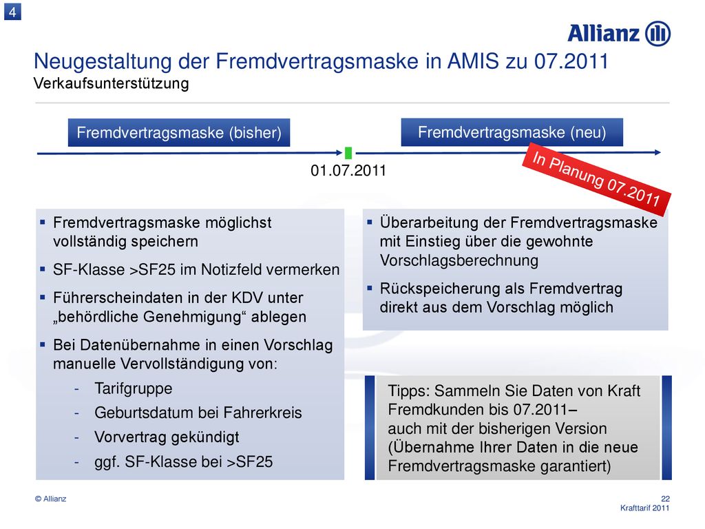 4 Neugestaltung der Fremdvertragsmaske in AMIS zu Verkaufsunterstützung. Fremdvertragsmaske (bisher)