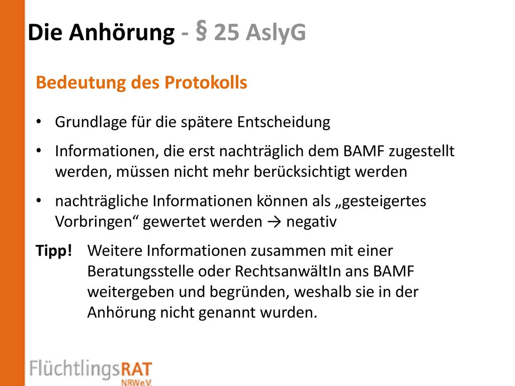 Die Anhörung - § 25 AslyG Bedeutung des Protokolls