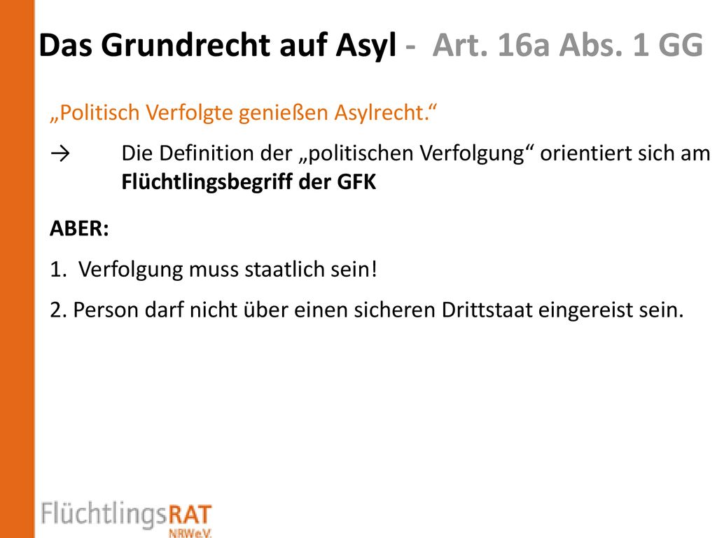 Das Grundrecht auf Asyl - Art. 16a Abs. 1 GG