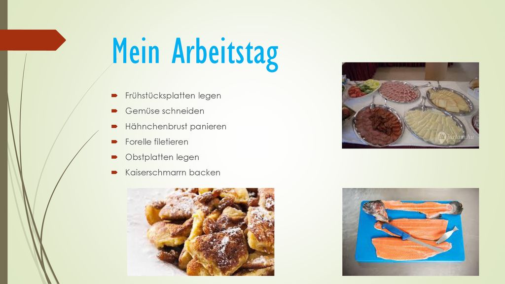 Mein Arbeitstag Frühstücksplatten legen Gemüse schneiden