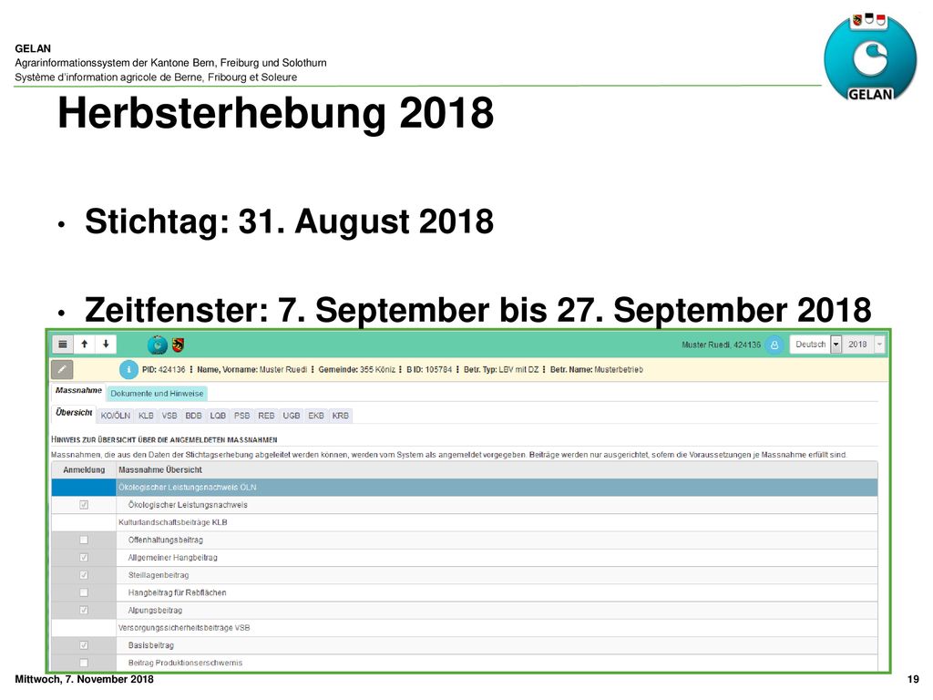 Herbsterhebung 2018 Stichtag: 31. August 2018